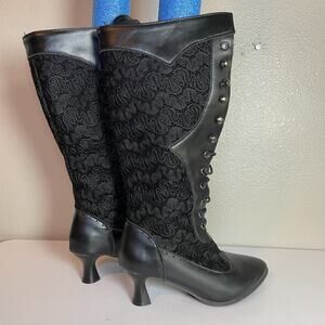 Unbranded Knee High Boots Lace Women Shoes Size 38 Whimsygoth Renaissance Black
